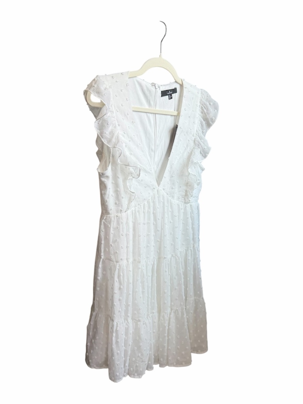 Lulu's White Ruffle Tiered Swiss Dot Midi Dress